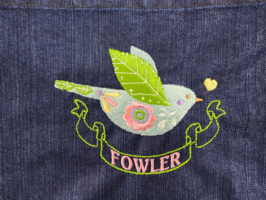 EMBROIDERED Birdie with Ribbon Banner Design